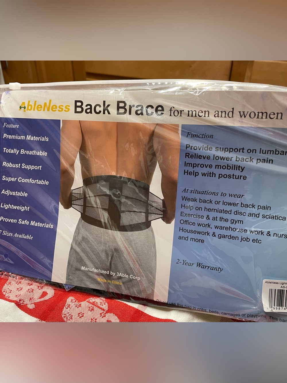 Women's Black Back Brace - Adjustable Lumbar Support
